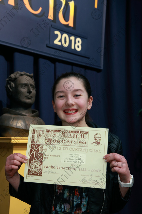 Feis26022018Mon11 
 11
3rd place Grace Murphy from Blarney.
 Speech and Drama Class: 364: Solo Verse Speaking Girls 11 Years and Under Section 2 Feis Maitiú 92nd Festival held in Fr. Mathew Hall. EEjob 26/02/2018 Picture: Gerard Bonus.