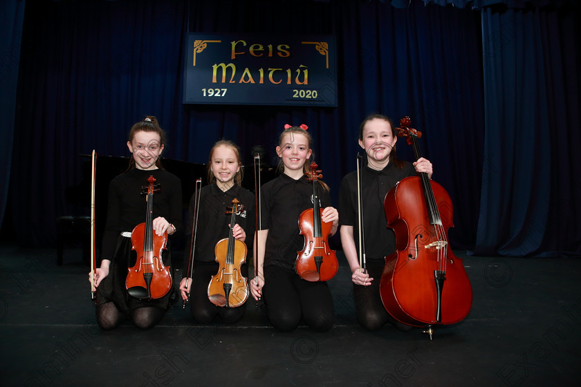 Feis0103202066 
 66
Laura Roche, Ali Nolan, Jane Twohig and Eve Flynn the Sparking Strings.

Class:270: “The Lane Perpetual Cup” Chamber Music 14 Years and Under

Feis20: Feis Maitiú festival held in Father Mathew Hall: EEjob: 01/03/2020: Picture: Ger Bonus.