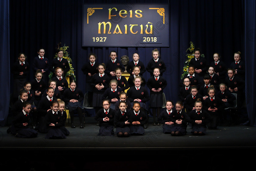 Feis23022018Fri21 
 15~31
St. Vincent’s 4th Class performing.
 Speech and Drama Class: 476: “The Peg O’Mahony Memorial Perpetual Cup” Choral Speaking 4th Class Feis Maitiú 92nd Festival held in Fr. Mathew Hall. EEjob 23/02/2018 Picture: Gerard Bonus.