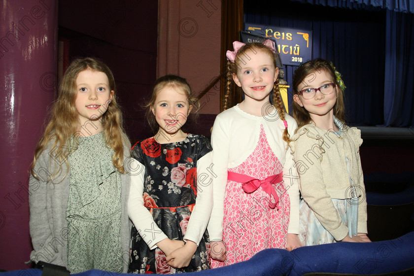 Feis21032018Wed30 
 30
Performers Caoilfhionn Herlihy, Taillte Ní Laighin, Aoibhinn Delaney and Ruth Ní Chaoimh from Glanmire.
 Labhairt na Filíocht agus Míreanna Drámaíochta Class: 517: “Corn Helen” Bhéarslabhairt 7 Bliana D’Aois Nó Faoina –Roinn 1 Feis Maitiú 92nd Festival held in Fr. Mathew Hall. EEjob 21/03/2018 Picture: Gerard Bonus.