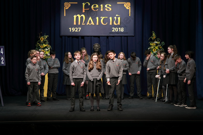 Feis21022018Wed35(1) 
 32~37
Ballinora N S 6th Class performing “Give Up Slimming Mom” as their own choice.
 Speech and Drama Classes: 485: Action Verse “The O’Brien Perpetual Cup”5th Class and Class: 484: “The Sri Lanka Festival Perpetual Trophy” 6th Class, Feis Maitiú 92nd Festival held in Fr. Mathew Hall. EEjob 21/02/2018 Picture: Gerard Bonus.