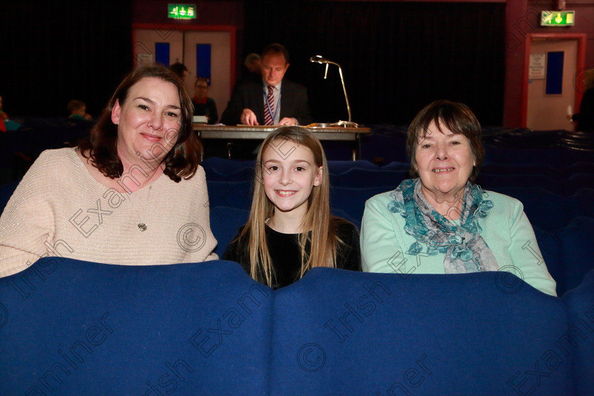 Feis11022019Mon09 
 9
Performer Niamh O’Regan from Tralee with her mum Deirdre and grandmother Mary O’Sullivan.

Class: 215: Woodwind Solo 10 Years and Under Programme not to exceed 4 minutes.

Feis Maitiú 93rd Festival held in Fr. Matthew Hall. EEjob 11/02/2019. Picture: Gerard Bonus