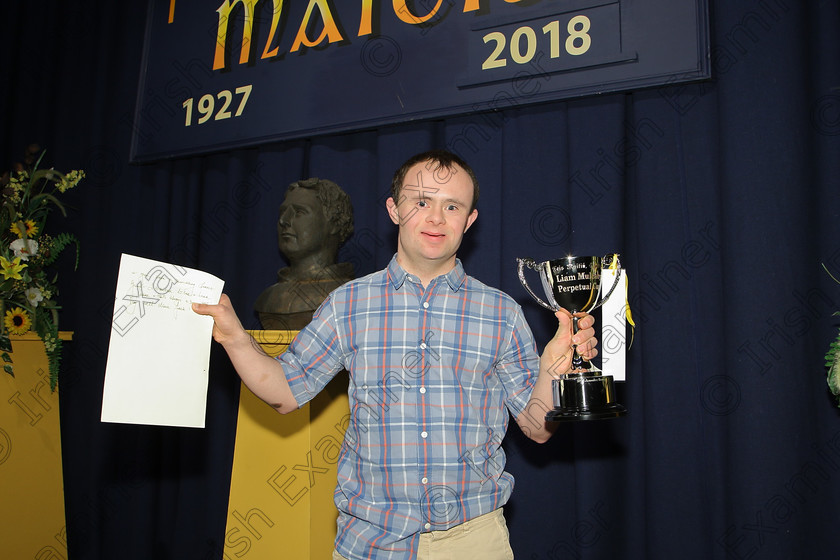 Feis16032018Fri56 
 56
Jack Barry from Kilbrittain winner of “The Liam Mulcahy Perpetual Cup”.

Feis Maitiú 92nd Festival held in Fr. Mathew Hall. EEjob 16/03/2018 Picture: Gerard Bonus.