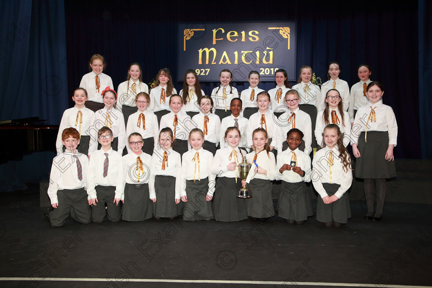 Feis28022019Thu28 
 28~29
Cup Winners and Silver Medallists Castlemartyr Children’s Choir.

Class: 84: “The Sr. M. Benedicta Memorial Perpetual Cup” Primary School Unison Choirs–Section 1Two contrasting unison songs.

Feis Maitiú 93rd Festival held in Fr. Mathew Hall. EEjob 28/02/2019. Picture: Gerard Bonus