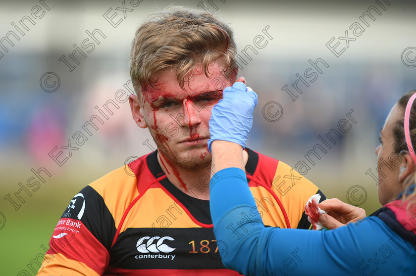 LC-con-01 
 EEXX sport 08/10/2016.
Ulster Bank All-Ireland League; Cork Constitution vs Lansdowne at Temple Hill.
A bloodied Charlie McMickan, Lansdowne gets treatment for a cut over his eye, just before half-time.
Pic; Larry Cummins