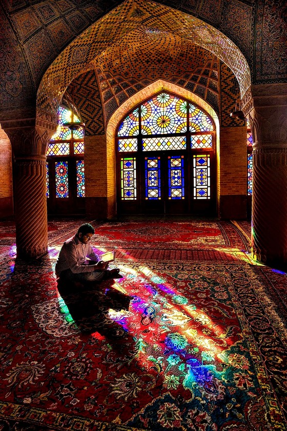 Nasir al-Mulk Mosque 
 Early morning prayers at " The Pink Mosque" Shiraz, Iran.