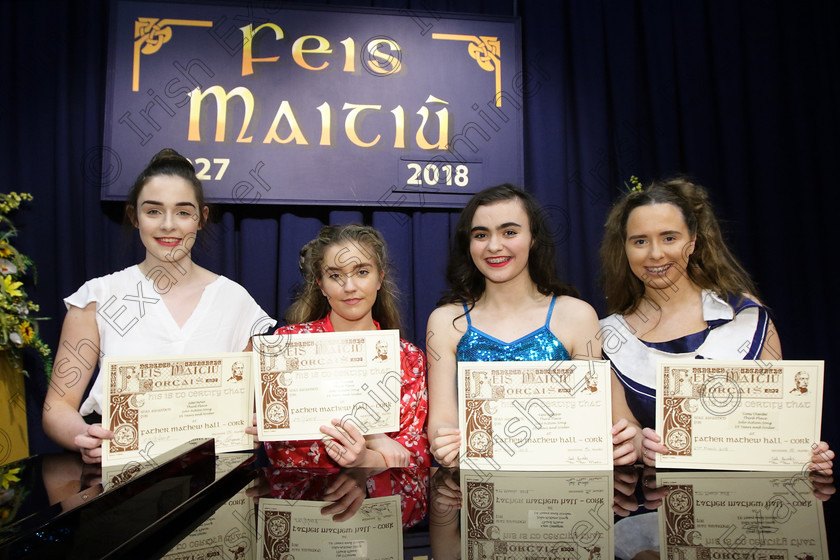 Feis27032018Tue74 
 74
Joint 3rd place Juliette Nyhan, Lilly O’Connell, Katie Gallagher and Corey Chandler from Mournabbey and Rochestown.
 Singing Class: 111: “The Edna McBirney Memorial Perpetual Cup” Solo Action Song 16 Years and Under Section 2 Feis Maitiú 92nd Festival held in Fr. Mathew Hall. EEjob 27/03/2018 Picture: Gerard Bonus