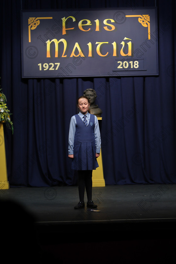 Feis12032018Mon13 
 13
Bronze Medallist Katie Olden from Douglas reciting her poem
 Speech and Drama Class: 365: Solo Verse Speaking Girls 10 Years and Under Section 4 Feis Maitiú 92nd Festival held in Fr. Mathew Hall. EEjob 12/03/2018 Picture: Gerard Bonus