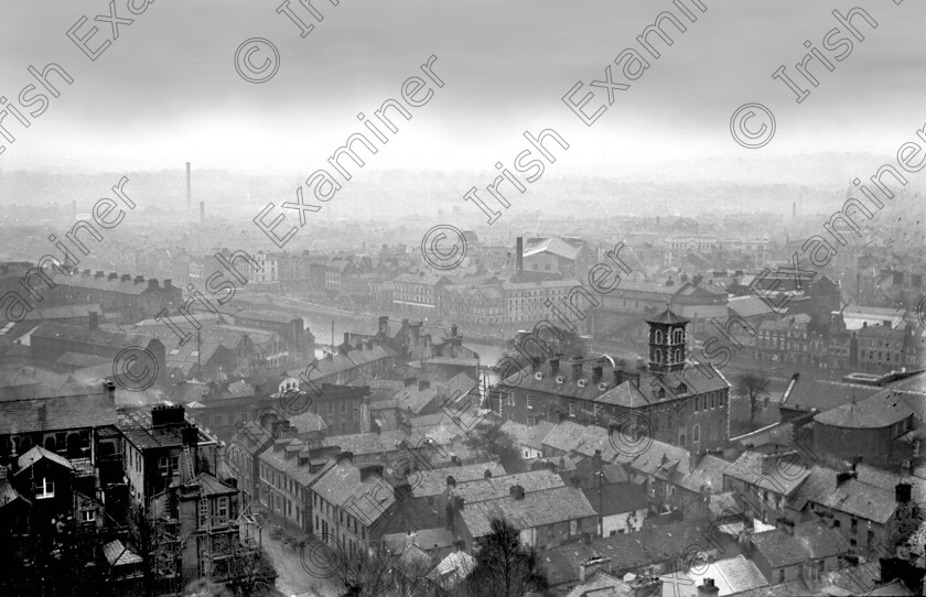 805346 805346 
 For 'READY FOR TARK'
View of Cork city centre from Shandon in February 1932. Ref. 820A Old black and white views smog