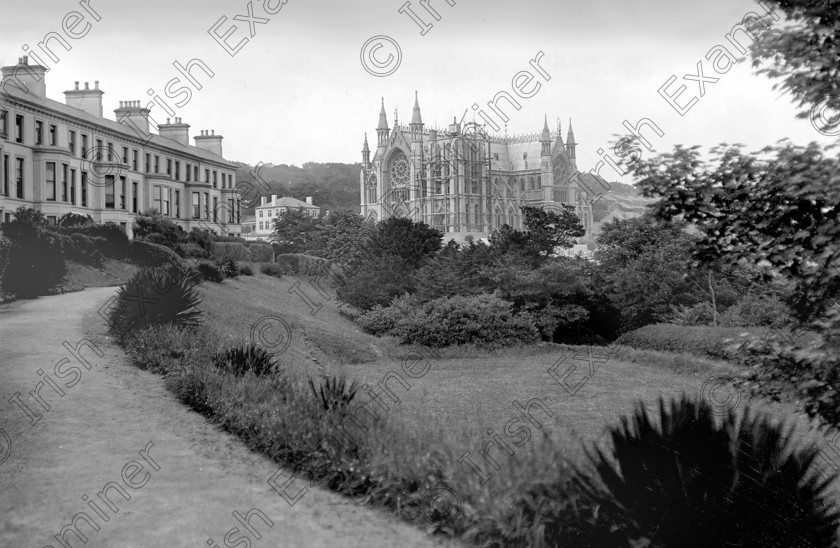 1164717 1164717 
 View from The Crescent, Cobh showing construction of the spire of St. Colmans Cathedral in 1916 Ref. 40SC old black and white religion churches