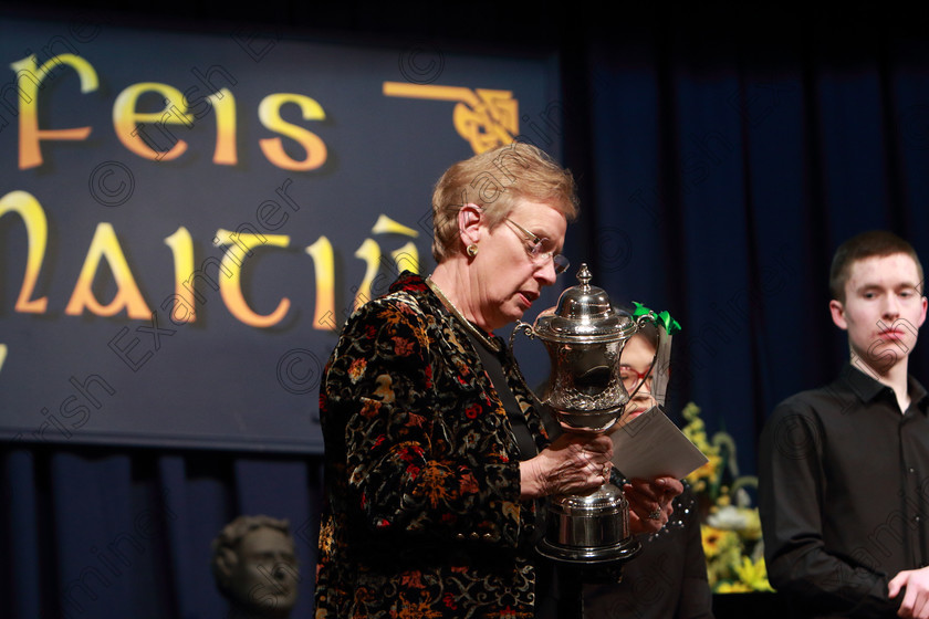 Feis0702109Thu21 
 21
Adjudicator Marilynne Davies announcing the winner of the Cup and Bursary.

Class: 141: “The Br. Paul O’Donovan Memorial Perpetual Cup and Bursary” Bursary Value €500 Sponsored by the Feis Maitiú Advanced Recital Programme 17Years and Under An Advanced Recital Programme.

Feis Maitiú 93rd Festival held in Fr. Matthew Hall. EEjob 07/02/2019. Picture: Gerard Bonus