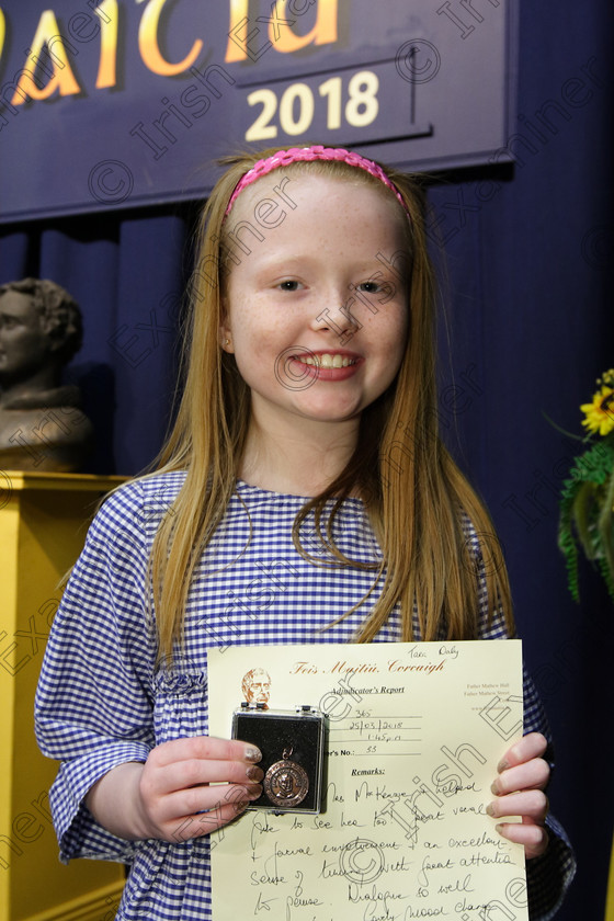 Feis25032018Sun33 
 33
Bronze Medallist Tara Daly from Glanmire.
 Speech and Drama Class: 365: Solo Verse Speaking Girls 10 Years and Under Section 5 Feis Maitiú 92nd Festival held in Fr. Mathew Hall. EEjob 25/03/2018 Picture: Gerard Bonus