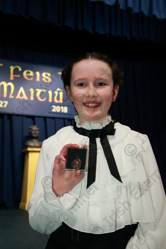 Feis21022018Wed03 
 3
Bronze Medallist Eva Spillane from Bandon.
 Speech and Drama Classes: 352: “The Marie Fogarty Perpetual Cup” Victorian Verse and Prose 10 Years and Under Feis Maitiú 92nd Festival held in Fr. Mathew Hall. EEjob 21/02/2018 Picture: Gerard Bonus.