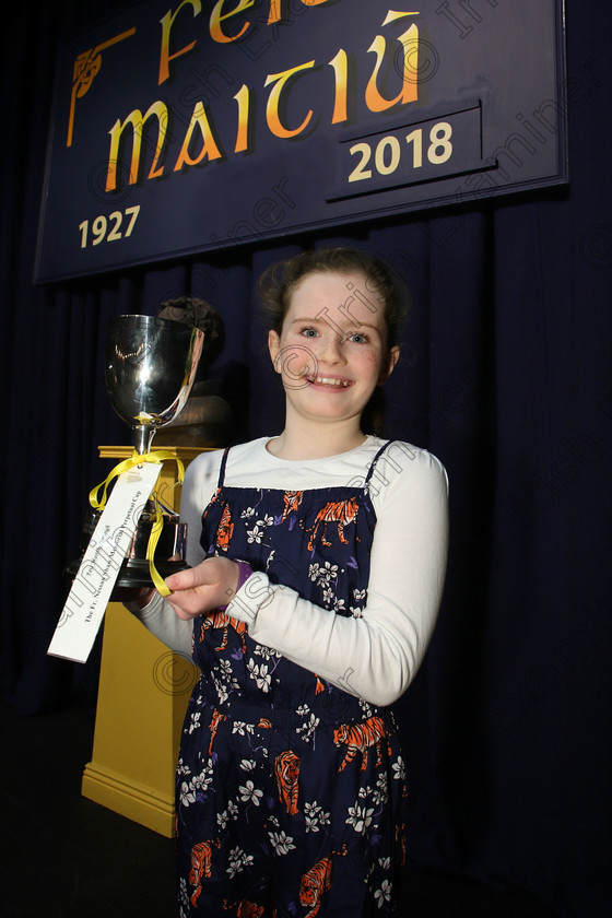 Feis16032018Fri39 
 39
Overall winner of 3 sections with 87 Marks Andrea Lehane from Ballinlough .
 Speech and Drama Class: 328: “The Fr. Nessan Shaw Memorial Perpetual Cup” Dramatic Solo 10 Years and Under Section 3 Feis Maitiú 92nd Festival held in Fr. Mathew Hall. EEjob 16/03/2018 Picture: Gerard Bonus.