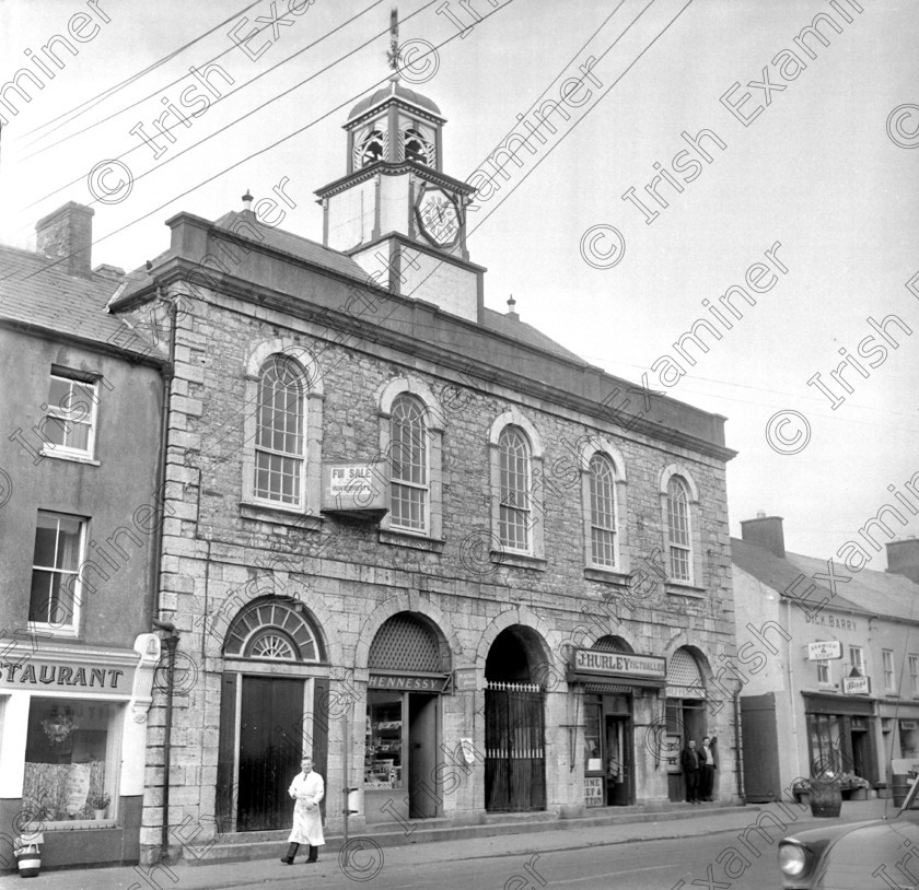 799346 799346 
 For 'READY FOR TARK'
Town Hall, Main Street, Midleton, Co. Cork in July, 1967 Ref. 624 P-153 Old black and white buildings
