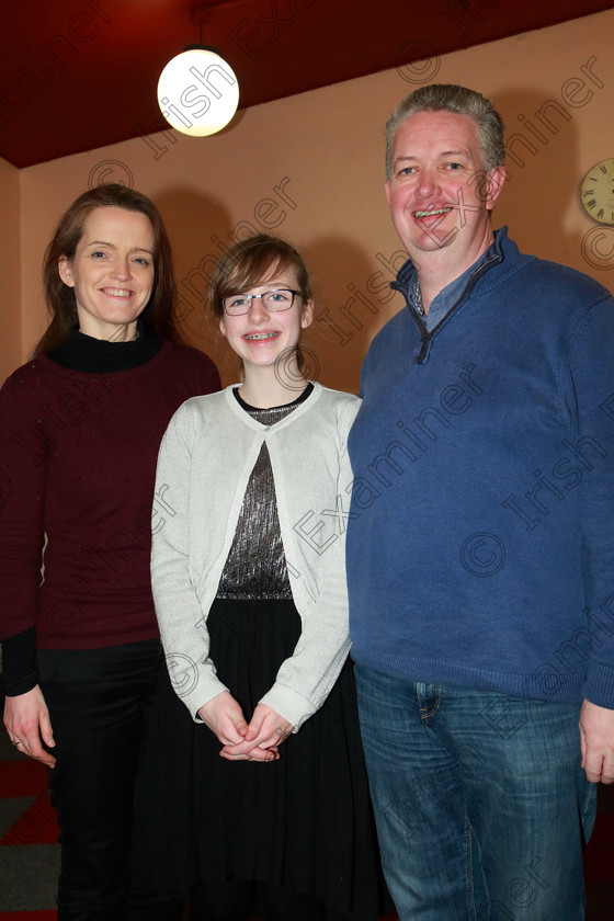 Feis0602109Wed17 
 17
Performer Meadhbh Ní Chathasaigh from Farran with her mother Caroline Uí Chathasaigh and dad Duarmuid Ó Chathasaigh.

Class: 160: “The Kathleen Davis Memorial Perpetual Cup” Piano Repertoire 12Years and Under Programme of contrasting style and period, time limit 10 minutes.

Feis Maitiú 93rd Festival held in Fr. Matthew Hall. EEjob 06/02/2019. Picture: Gerard Bonus