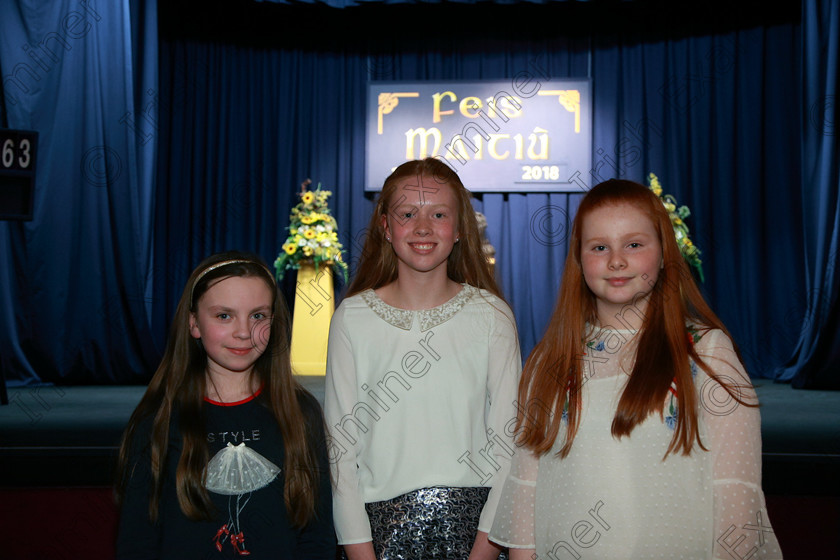 Feis22022018Thu22 
 22
Performers Laura Field, Faye Hannigan and Rachel Blyth from Innishannon, Ballincollig and Midleton.
 Speech and Drama Classes: 363: Solo Verse Speaking Girls 12 Years and Under –Section 1
Feis Maitiú 92nd Festival held in Fr. Mathew Hall. EEjob 22/02/2018 Picture: Gerard Bonus.