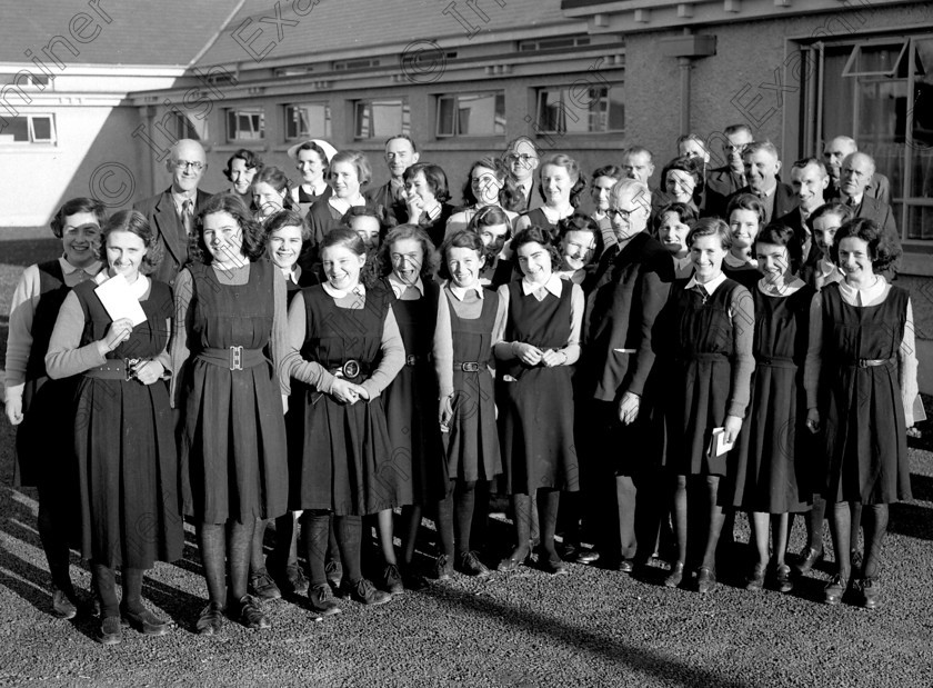 821692 
 For 'READY FOR TARK'
Midleton Vocational School officially opened by Sean Moylan (in front), Minister for Education. 18/02/1953 Ref. 903A Old black and white schools students fianna fail