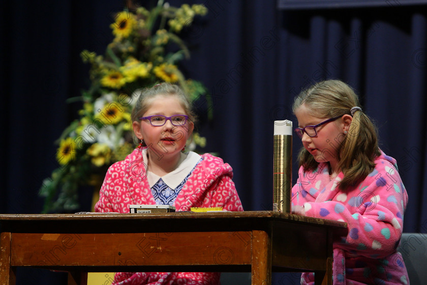 Feis24032018Sat62 
 61~62
Twins Lucy and Abbie Barry from Bartlemy performing as the Ugly Sisters from Cinderella.
 Speech and Drama Class: 312: Dramatic Duo 10 Years and Under Feis Maitiú 92nd Festival held in Fr. Mathew Hall. EEjob 24/03/2018 Picture: Gerard Bonus