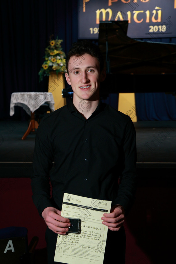 Feis07022018Wed41 
 41
Shane Brennan from Ballincollig got a Silver Medal & second place.
 Instrumental Music Class 155: “The Bridget Doolan Memorial Perpetual Cup” and Bursary, Bursary Value €150 Piano Concerto Feis Maitiú 92nd Festival held in Fr. Mathew Hall. EEjob 05/02/2018 Picture: Gerard Bonus.