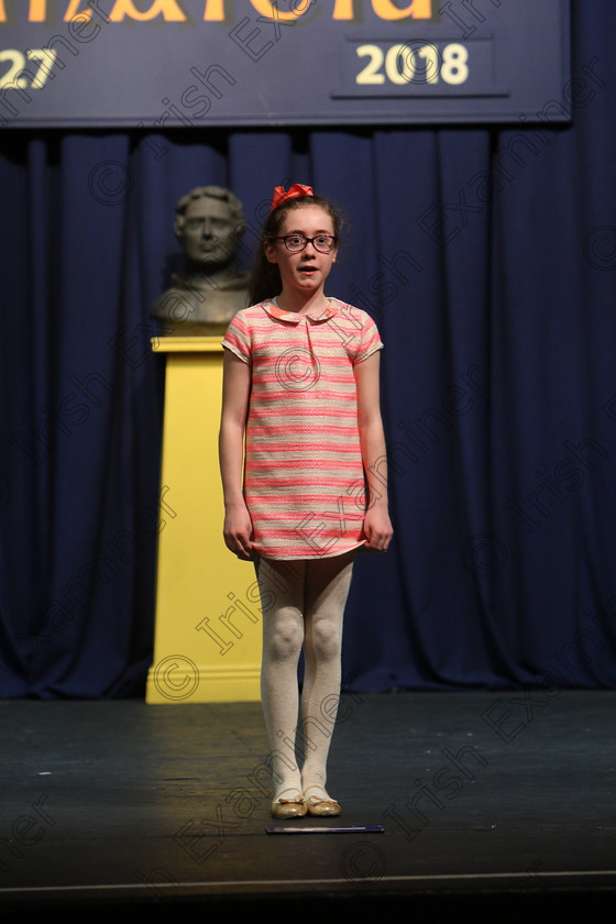 Feis25032018Sun64 
 64
Sophie Twomey reciting her poem
 Speech and Drama Class: 366: Solo Verse Speaking Girls 9 Years and Under Section 5 Feis Maitiú 92nd Festival held in Fr. Mathew Hall. EEjob 25/03/2018 Picture: Gerard Bonus