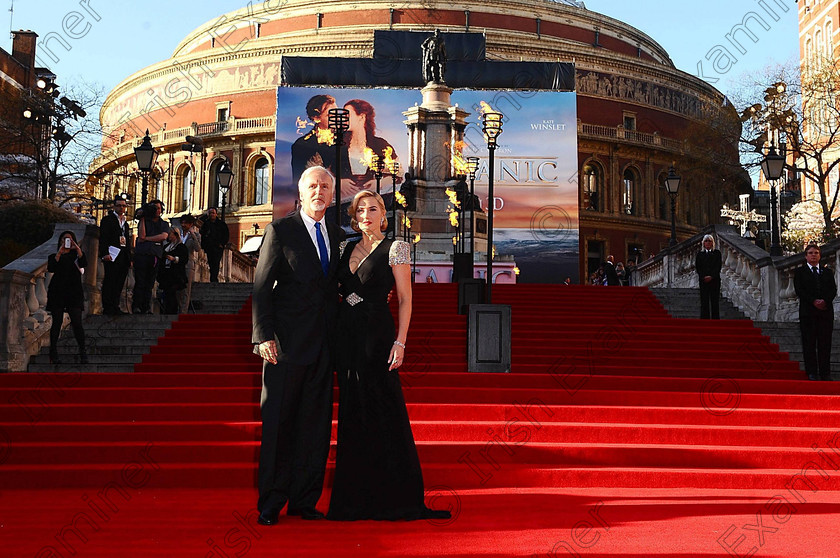 SHOWBIZ Titanic 193161 
 James Cameron and Kate Winslet arrive for the World Premiere of Titanic 3D at the Royal Albert Hall, London. PRESS ASSOCIATION Photo. Picture date: Tuesday March 27, 2012. Photo credit should read: Ian West/PA Wire