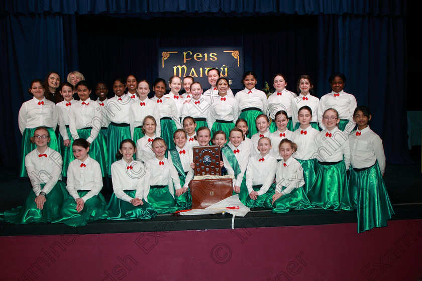 Feis28022018Wed11 
 On a snowy day only one choir made it into the hall for their performance, Scoil mhuire, Ballincollig braved the elements, snow and ice and totally enthralled the adjudicator, Marilynne Davies that she asked them to perform again and they did, spectacularly, showing their skill and talents so well that they were awarded the highest mark of 90 points, a rare achievement made all the more special on a day that most schools were closed due to weather and also making the choir’s first visit to eh Feis performing a medley from “Mary Poppins” during the “The Pam Golden Perpetual Cup” Group Action Songs Primary Schools Class 104 Feis Maitiú 92nd Festival held in Fr. Mathew Hall. EEjob 27/02/2018 Picture: Gerard Bonus.