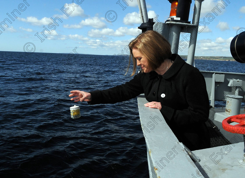 EOH Titanic wreath l101479 
 Chatelle Murray, secretary Irish Titanic society dropping the ashes of Ralph C White, photographer on many Titanic expecditions at the spot where the Titanic berthed outside Cork harbour 100 years ago,. from on aboard the LE Eithne yesterday
Picture: Eddie O'Hare