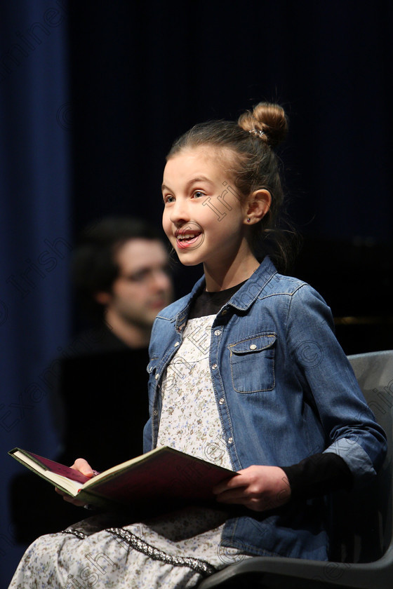 Feis06032018Tue11 
 11
Zoe Guilfoyle performing “The Girl I’m Meant to Be” from Secret Garden.
 Singing and School Choirs Class: 113: “The Edna McBirney Memorial Perpetual Award” Solo Action Song 12 Years and Under Section 2 Feis Maitiú 92nd Festival held in Fr. Mathew Hall. EEjob 06/03/2018 Picture: Gerard Bonus.