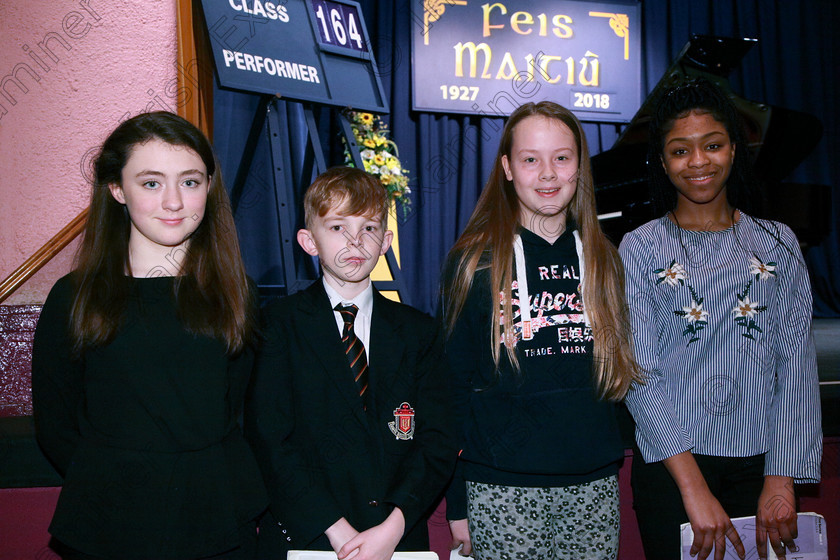 Feis31012018Wed05 
 5
Performers; Faustyna Long from Ballyvolane; Shea Hill from Turners Cross; Maeve Hannon from Wellington Road and Diamond Nzekwe from Knocknaheeny.
 Class: 164: Piano Solo 14 years and under. Feis Maitiú 92nd Festival held in Fr. Matthew Hall. EEjob 31/01/2018 Picture: Gerard Bonus