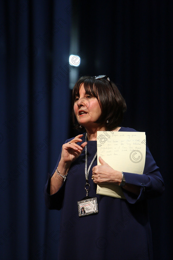 Feis24032018Sat66 
 66
Adjudicator Maeve O’Donoghue speaking to the performers.
 Speech and Drama Class: 312: Dramatic Duo 10 Years and Under Feis Maitiú 92nd Festival held in Fr. Mathew Hall. EEjob 24/03/2018 Picture: Gerard Bonus