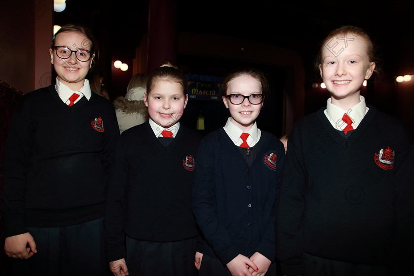 Feis26022020Wed04 
 4
Zuanna Szymkiewicz, Caoimhe Butler, Emily O’Donovan and Ava O’Mahony from St Vincent’s PS

Class:84: “The Sr. M. Benedicta Memorial Perpetual Cup” Primary School Unison Choirs

Feis20: Feis Maitiú festival held in Father Mathew Hall: EEjob: 26/02/2020: Picture: Ger Bonus.