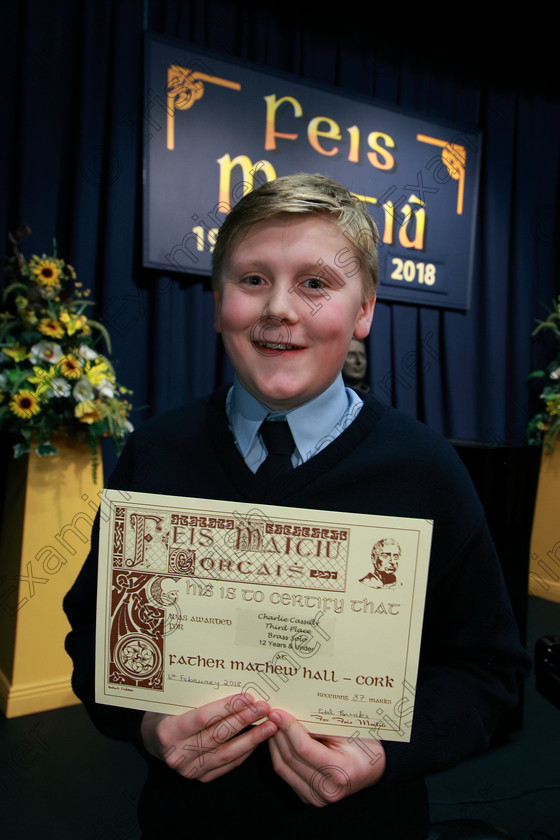 Feis06022018Tue26 
 26
Joint 3rd place Charlie Cassidy from Rathpeacon.
 Instrumental Music Class: 205: Brass Solo 12 Years and Under Feis Maitiú 92nd Festival held in Fr. Mathew Hall. EEjob 05/02/2018 Picture: Gerard Bonus.