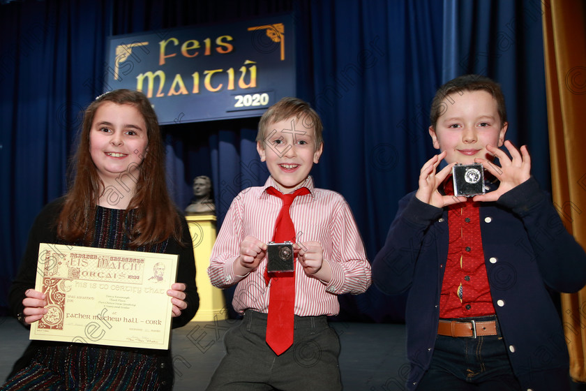 Feis10032020Tues07 
 7
Third Place; Darcey Kavanagh from Ballincollig; Bronze Medallist; Ronan O’Riordan from Ballincollig and Silver Medallist; Rian Gleeson from Killarney.

Class:403: Own Choice Verse Speaking 9 Years and Under

Feis20: Feis Maitiú festival held in Father Mathew Hall: EEjob: 10/03/2020: Picture: Ger Bonus.