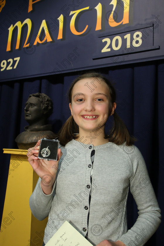 Feis15032018Thu01 
 1
Silver Medallist Elizabeth Diolun from College Road performed “Evacuate”. 
 Speech and Drama Class: 328: “The Fr. Nessan Shaw Memorial Perpetual Cup” Dramatic Solo 10 Years and Under Section 2 Feis Maitiú 92nd Festival held in Fr. Mathew Hall. EEjob 15/03/2018 Picture: Gerard Bonus.