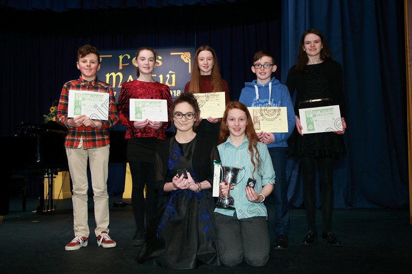 Feis01022018Thu17 
 17
The adjudicator, Richard Deering commented that tins class was one of the highest standards overall and awarded his highest mark in three years; Bronze Medallist Adel Murphy from Ballincollig; Cup winner and Silver Medallist Orla Gleeson from Bishopstown; Highly Commended, Sean O’Connell from Glanmire; Highly Commended Ríona Barry Smith from Ballincollig; joint 3rd place Eimear Boyle from Aherla and Eolann O’Toole from Bishopstown and Highly Commended Alice O’Sullivan.

Instrumental Music Class: 213: “The Daly Perpetual Cup”
Woodwind 14Years and Under. Feis Maitiú 92nd Festival held in Fr. Matthew Hall. EEjob 01/02/2018 Picture: Gerard Bonus.