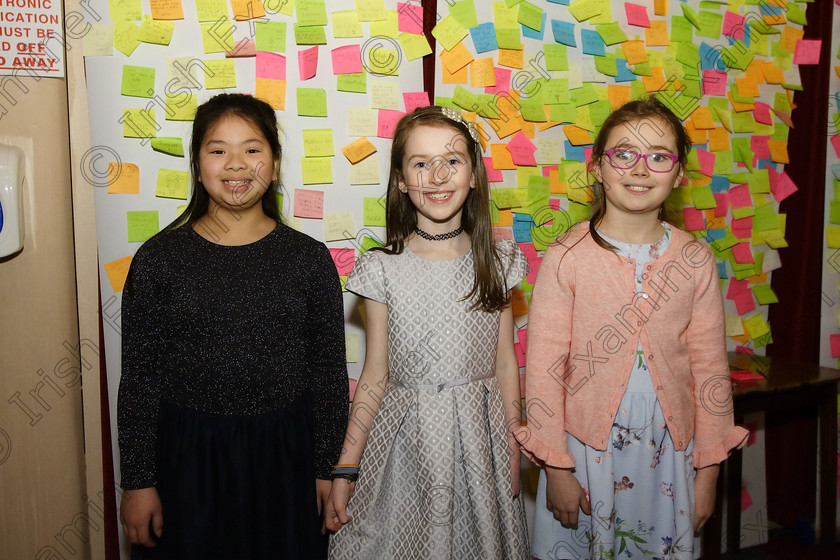 Feis27032018Tue09 
 9
Performers Aoife Tangney, Jill Cleary and Sorcha Madden from Mitchelstown.
 Singing Class: 55: Girls Solo Singing 9 Years and Under Feis Maitiú 92nd Festival held in Fr. Mathew Hall. EEjob 27/03/2018 Picture: Gerard Bonus