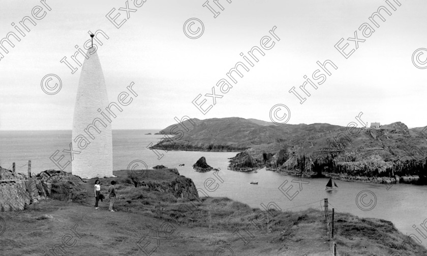 1264903 1264903 
 Baltimore Beacon, in West Cork, pictured in August 1970 Also known as Lot's Wife, the large stone structure at the entrance to Baltimore Harbour was originally built at the order of the British government after the 1798 rebellion. It was part of a series of lighthouses and beacons dotted around the Irish coast, forming a warning system Ref. 638P-99 old black and white