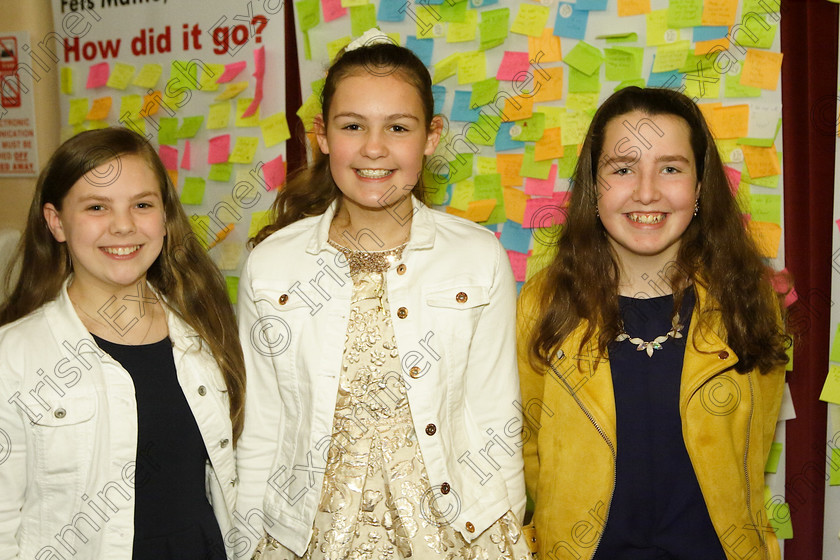 Feis24032018Sat01 
 1
Performers Claire Mullins, Eabha Sabatino and Hazel Cronin from Blackrock and Ballinlough.
 Speech and Drama Class: 363: Solo Verse Speaking Girls 12 Years and Under Section 2 Feis Maitiú 92nd Festival held in Fr. Mathew Hall. EEjob 24/03/2018 Picture: Gerard Bonus