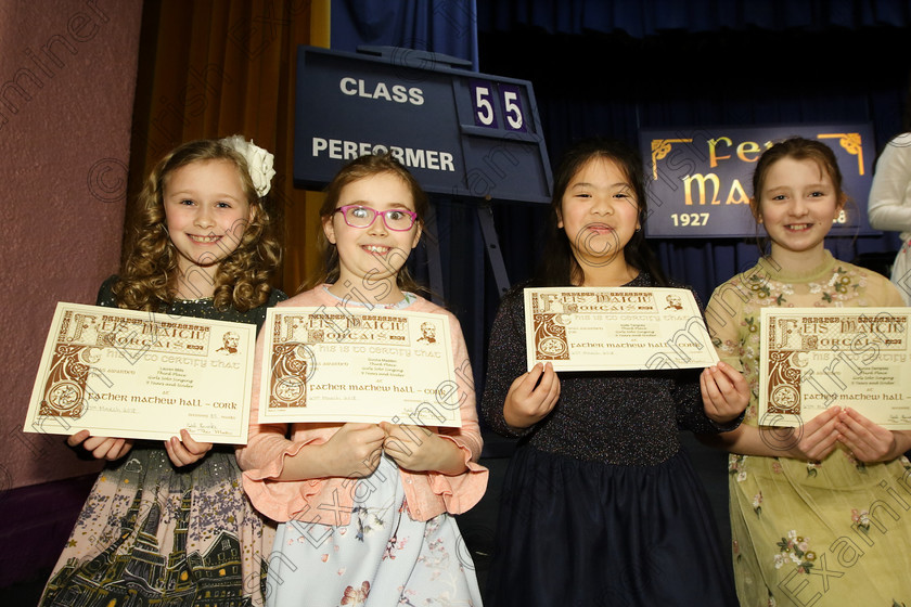 Feis27032018Tue12 
 12
Joint 3rd place Lauren Mills, Saoirse Madden, Aoife Tangney and Aurora Dempsey from Carrigaline, and Kilshanna, Mitchelstown.
 Singing Class: 55: Girls Solo Singing 9 Years and Under Feis Maitiú 92nd Festival held in Fr. Mathew Hall. EEjob 27/03/2018 Picture: Gerard Bonus