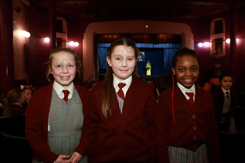 Feis01032019Fri02 
 2
Kate Burton, Nicole Dawidowlcz and Riana Nkoy from St. Joseph’s Girls’ Choir, Clonakilty.

Class: 84: “The Sr. M. Benedicta Memorial Perpetual Cup” Primary School Unison Choirs–Section 2 Two contrasting unison songs.

Feis Maitiú 93rd Festival held in Fr. Mathew Hall. EEjob 01/03/2019. Picture: Gerard Bonus