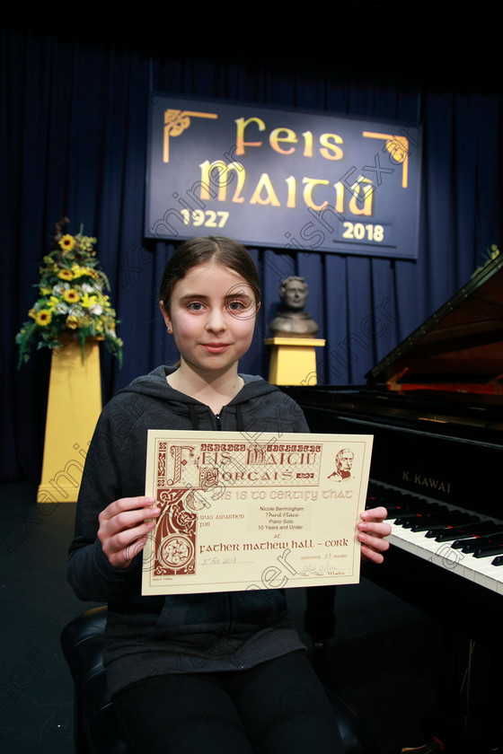 Feis03022018Sat13 
 13
Joint 3rd place Nicole Bermingham from Bishopstown.
 Instrumental Music Class: 166: Piano Solo 10 Years and Under Feis Maitiú 92nd Festival held in Fr. Matthew Hall. EEjob 02/02/2018 Picture: Gerard Bonus.