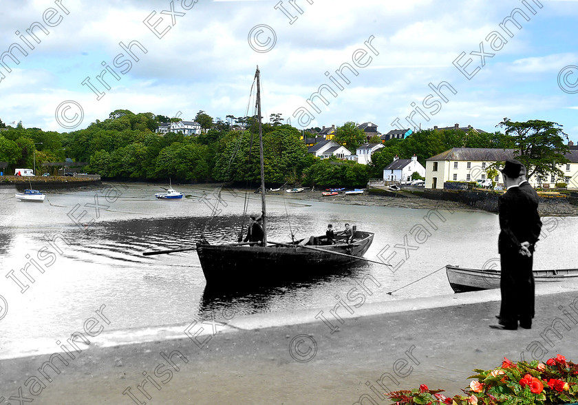 LC-kinsale-series-20-mix-hires 
 Kinsale Now and Then photo spread. Pic; Larry Cummins Thursday 15th June 2017.
View of Scilly, Kinsale, Co Cork from the R600 Pier Road on the waterfront at Kinsale Co. Cork
(Comparable to b/w image of two men standing watching the boat in the water).
Pic; Larry Cummins