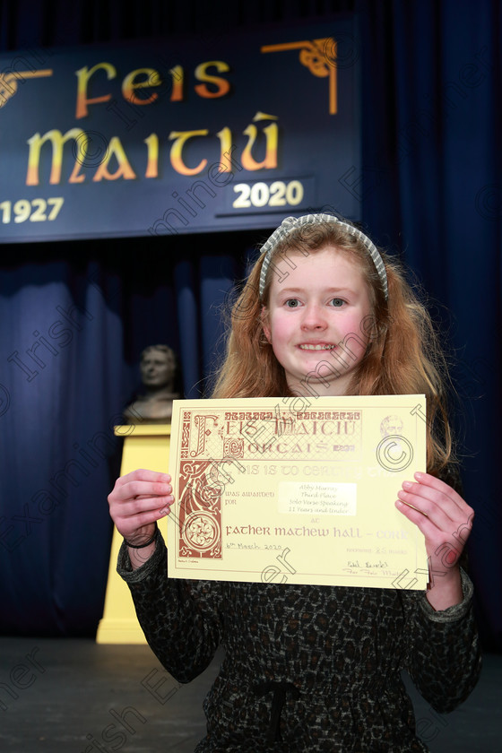 Feis06032020Fri03 
 3
Third Place Abby Murray from Rochestown.

Class:364: Solo Verse Speaking Girls 11Year sand Under

Feis20: Feis Maitiú festival held in Father Mathew Hall: EEjob: 06/03/2020: Picture: Ger Bonus.