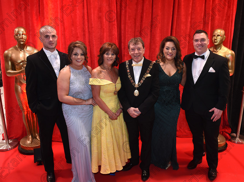 Tony-Fitz 
 EE news 18/03/2018. The Lord Mayor's Charity Ball, Oiche na Scannain ( A Night at the Movies) at City Hall on Sunday 18th March 2018.
Pic; Larry Cummins.
Niall O'Sullivan, Michelle Fitzgerald, Lady Mayoress Georgina and Lord Mayor Cllr Tony Fitzgerald, Deborah Fitzgerald and james White on the red carpet.