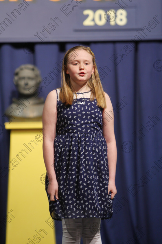 Feis25032018Sun13 
 13
Kaylee Carroll performing.
 Speech and Drama Class: 365: Solo Verse Speaking Girls 10 Years and Under Section 5 Feis Maitiú 92nd Festival held in Fr. Mathew Hall. EEjob 25/03/2018 Picture: Gerard Bonus