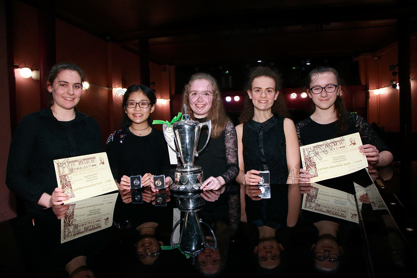 Feis31012018Wed50 
 50
Caoimhe McCarthy from Glanmire Joint 3rd place; Megan Chan from Blackrock Joint 2nd place and Silver Medallist; Helen Ruthledge from Blackrock Cup winner and Gold Medallist; Aislinn Donnelly from Lehenaghmore Joint 2nd place and Silver Medallist and Anna Jansson from Wilton Joint 3rd place. 
 Instrumental Music; Class: 236 “The Shanahan & Co. Perpetual Cup”: Advance Violin, one movement from a Concerto; Feis Maitiú 92nd Festival held in Fr. Matthew Hall. EEjob 31/01/2018. Picture: Gerard Bonus.