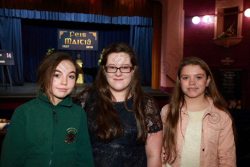 Feis26022019Tue22 
 22
Performers Shanel O’Neill, Abbie Downs and Samantha Donoghue from Loreto Fermoy.

Class: 53: Girls Solo Singing 13 Years and Under–Section 1 John Rutter –A Clare Benediction (Oxford University Press).

Feis Maitiú 93rd Festival held in Fr. Mathew Hall. EEjob 26/02/2019. Picture: Gerard Bonus