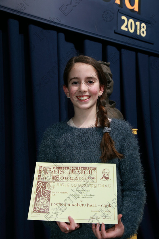 Feis22022018Thu30 
 30
3rd place Ciarnait Lyons from Glounthaune.
 Speech and Drama Classes: 363: Solo Verse Speaking Girls 12 Years and Under –Section 1
Feis Maitiú 92nd Festival held in Fr. Mathew Hall. EEjob 22/02/2018 Picture: Gerard Bonus.