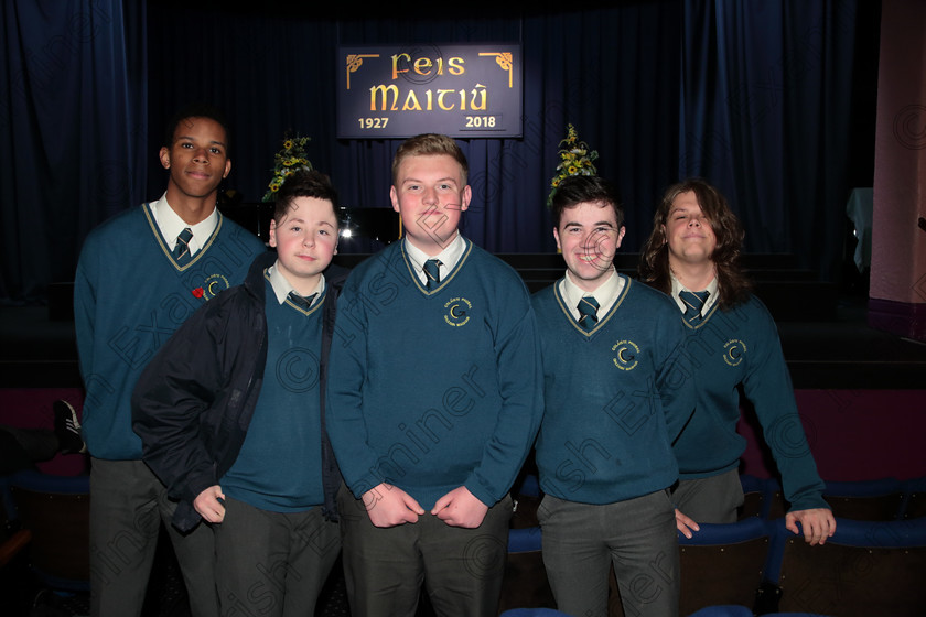 Feis12042018Thu51 
 51
Cian Pierce, Jack McEvoy, Alex Newman, Andrew Lane and Mateusz Halada Glanmire Community School Senior Choir
Feis Maitiú 92nd Festival held in Fr. Mathew Hall. EEjob 12/04/2018 Picture: Gerard Bonus